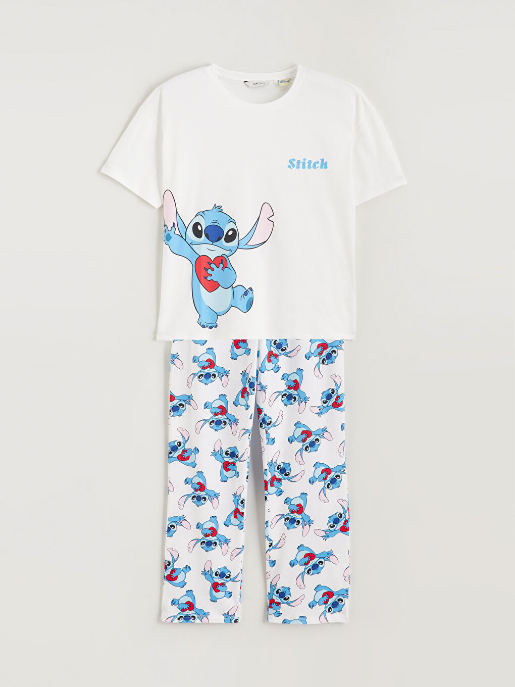 Ekru Bisiklet Yaka Stitch Baskılı Kadın Pijama Takım-4