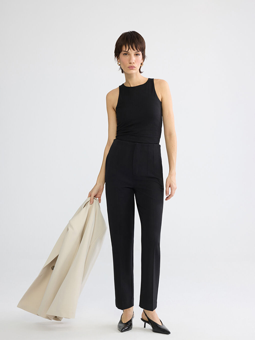 Siyah Yüksek Bel Kadın Gabardin Pantolon