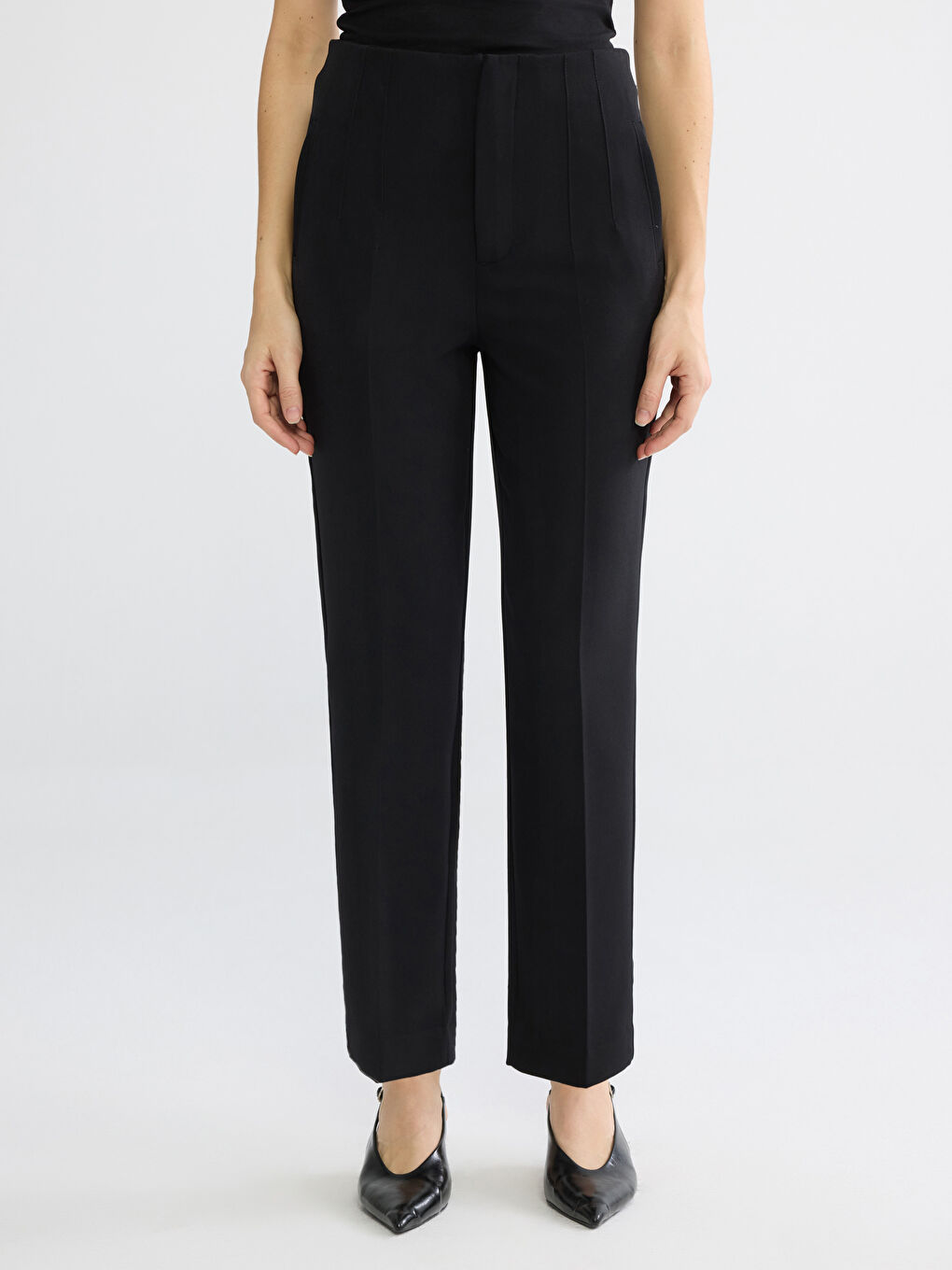 Siyah Yüksek Bel Kadın Gabardin Pantolon-1