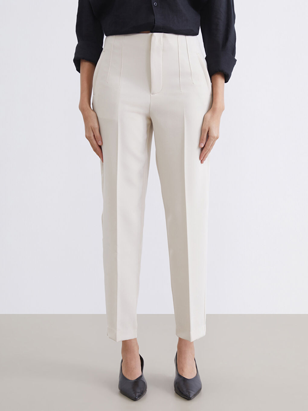 Gri Yüksek Bel Kadın Gabardin Pantolon	-1