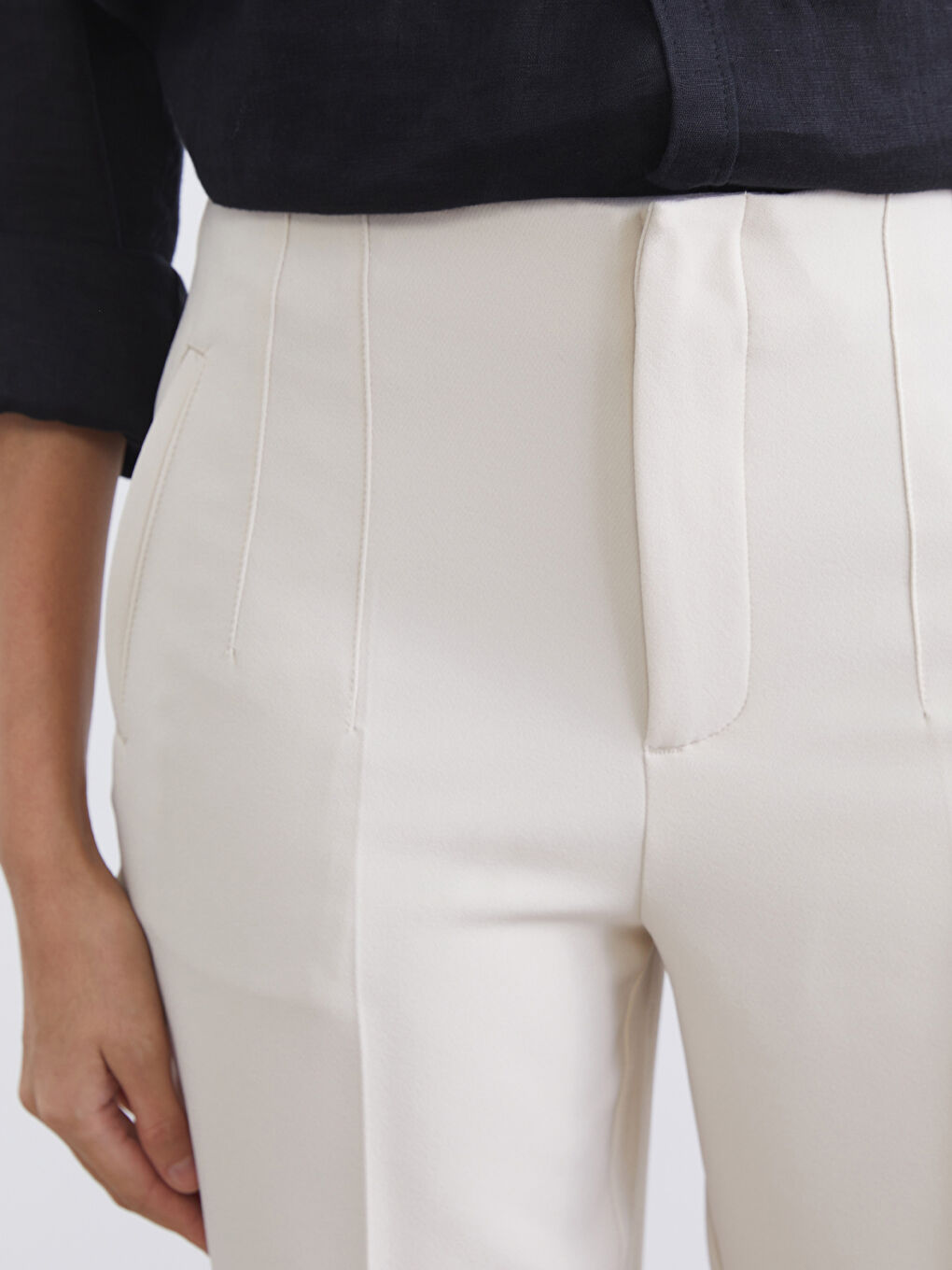 Gri Yüksek Bel Kadın Gabardin Pantolon	-2