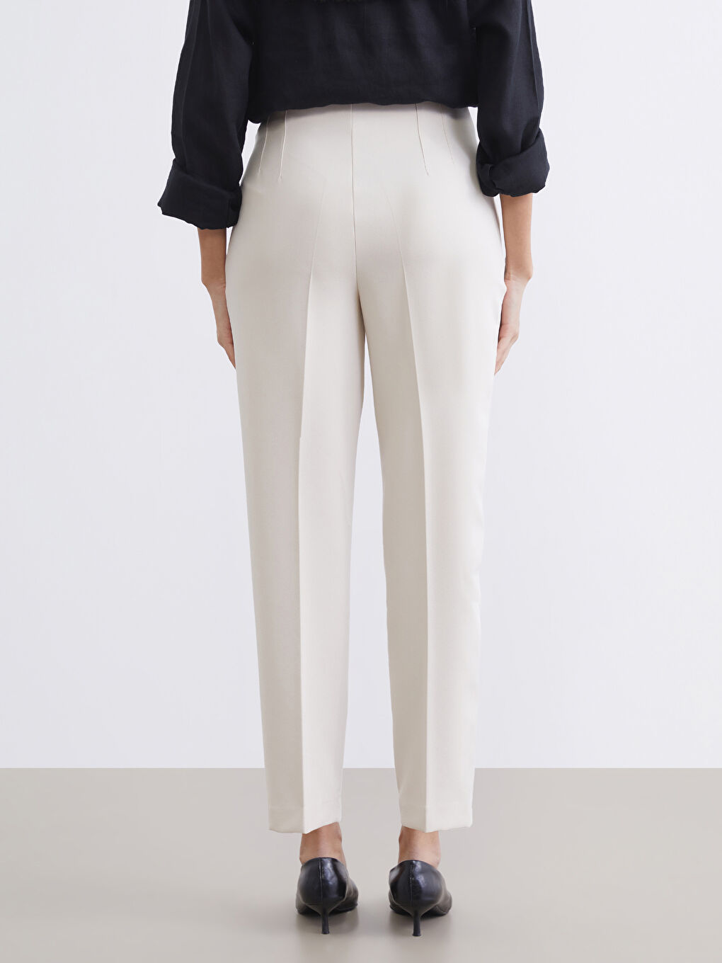 Gri Yüksek Bel Kadın Gabardin Pantolon	-3