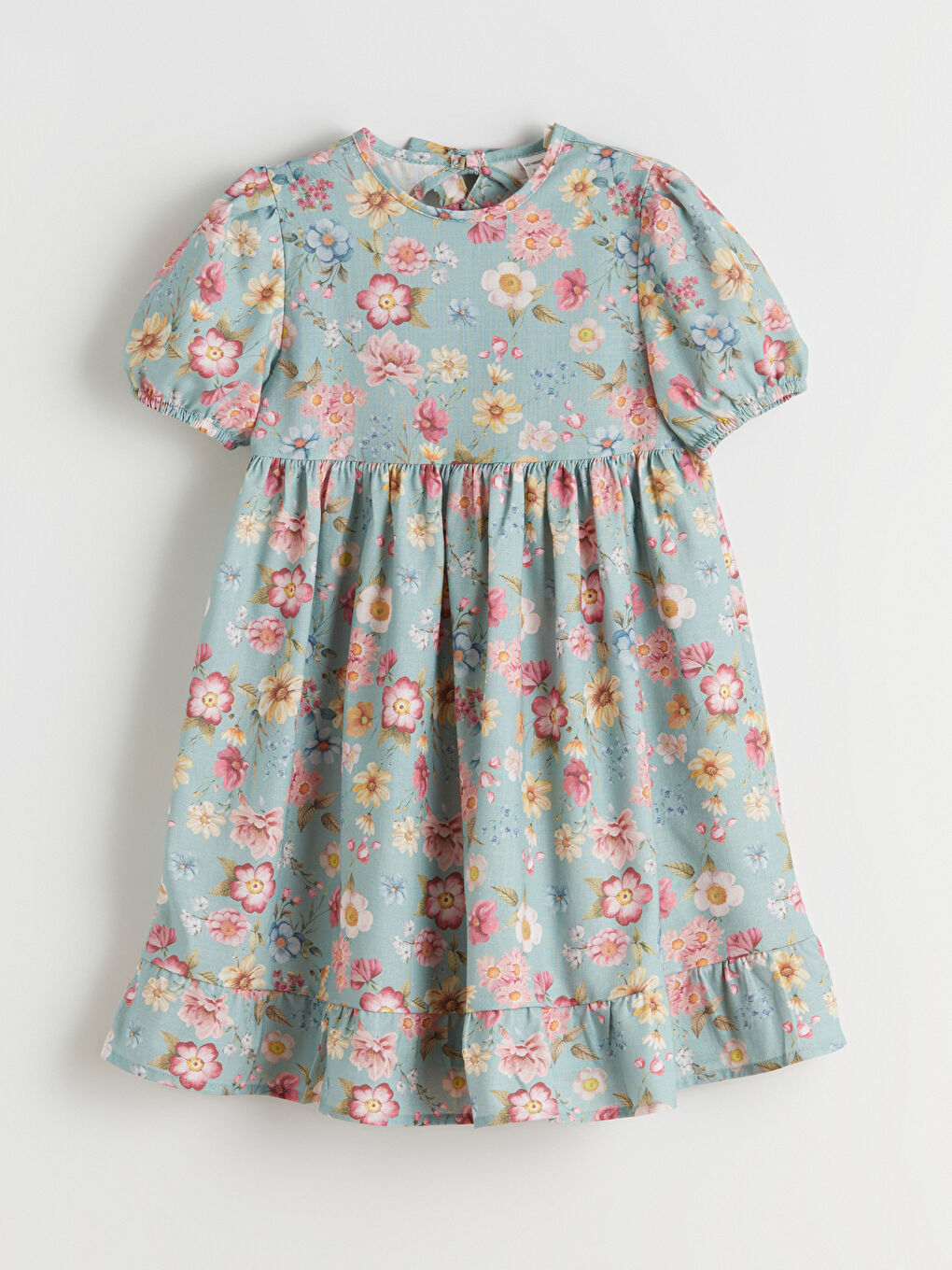 Yeşil Çiçekli Kız Çocuk Elbise