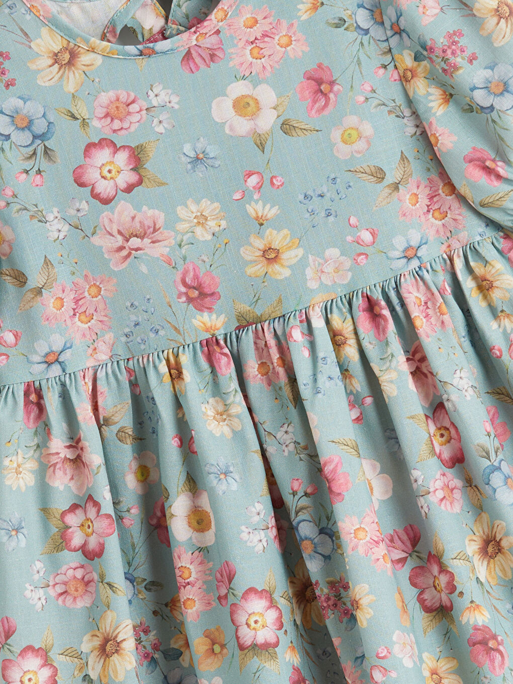 Yeşil Çiçekli Kız Çocuk Elbise-1