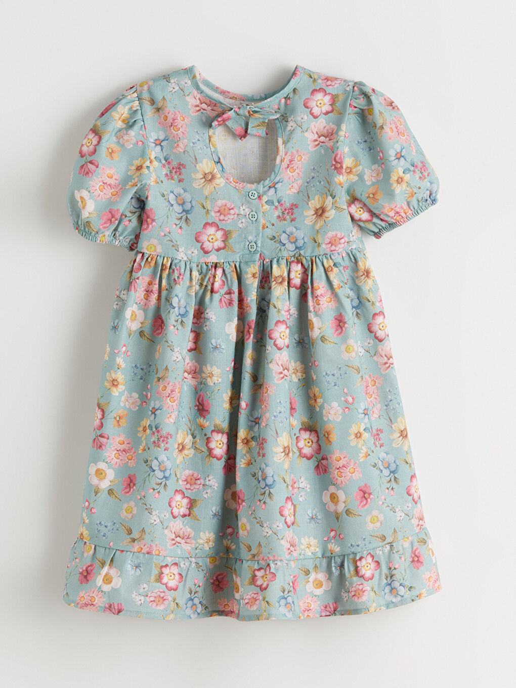 Yeşil Çiçekli Kız Çocuk Elbise-2