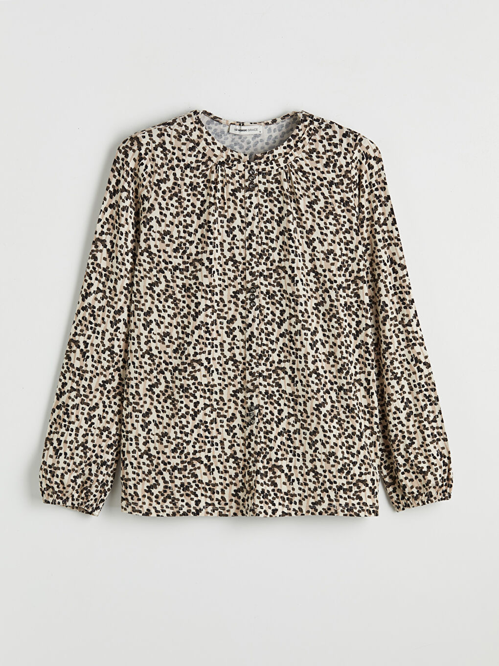 Bluză cu model, guler rotund-2