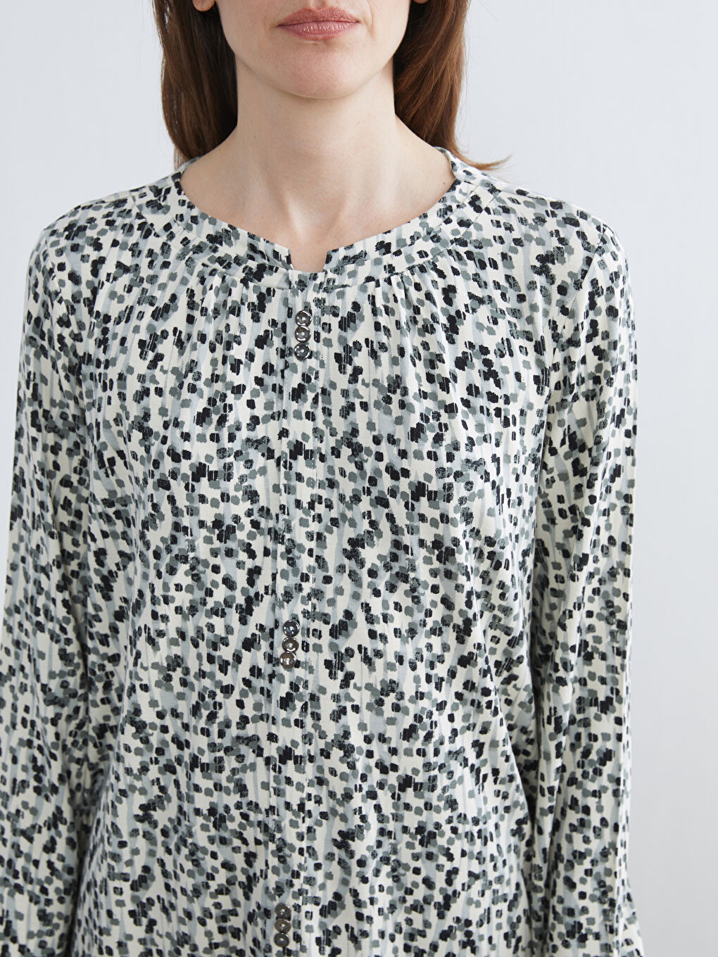 Siyah Bisiklet Yaka Desenli Bluz-2