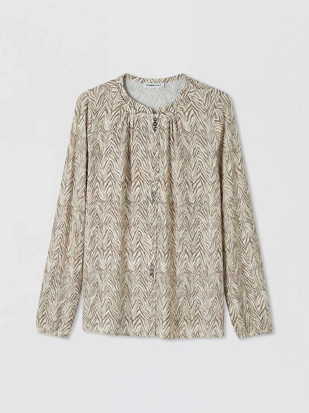 Kahverengi Bisiklet Yaka Desenli Bluz