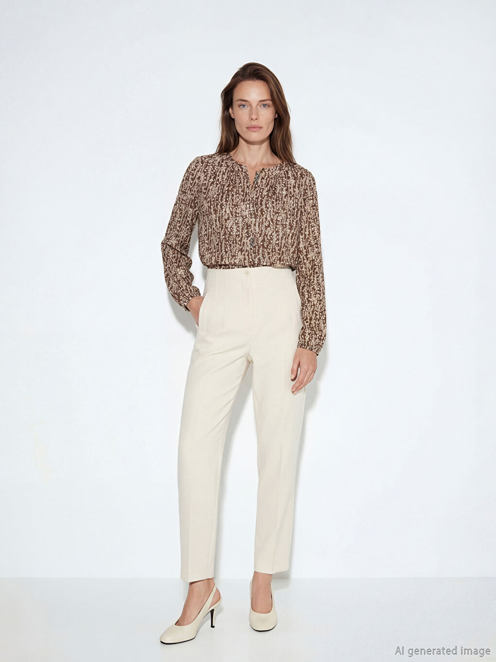 Kahverengi Bisiklet Yaka Desenli Bluz-1