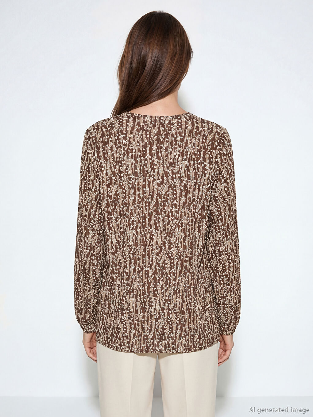 Kahverengi Bisiklet Yaka Desenli Bluz-3