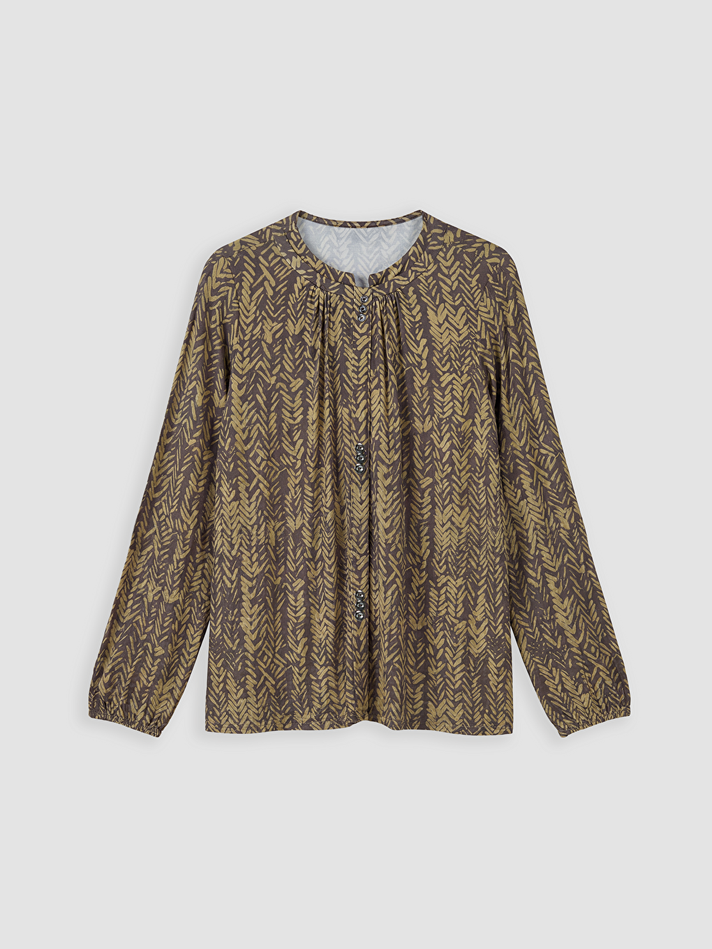 Kahverengi Bisiklet Yaka Desenli Bluz