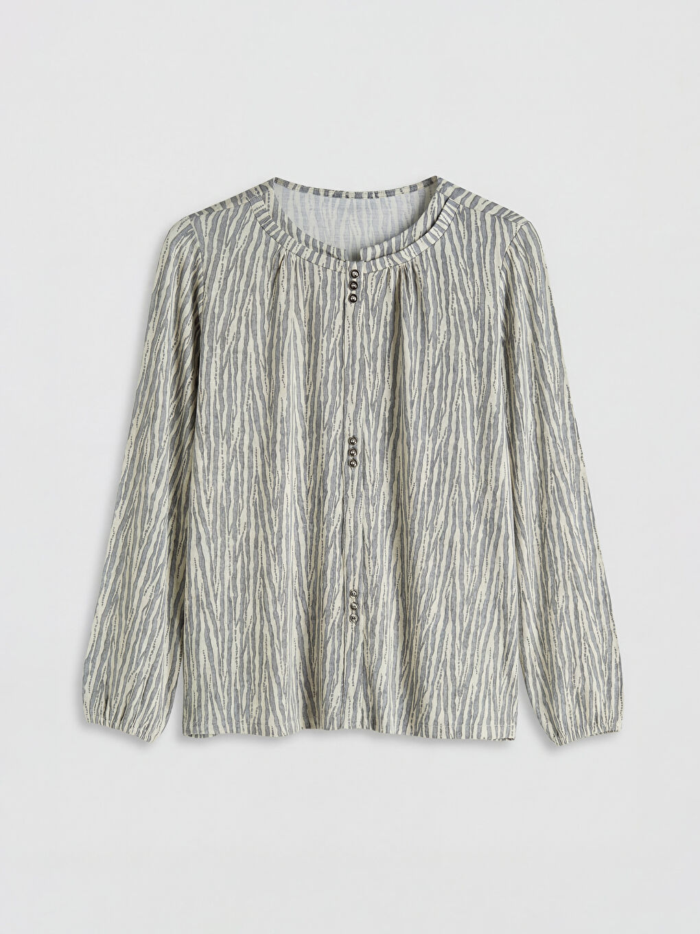 Gri Bisiklet Yaka Desenli Bluz