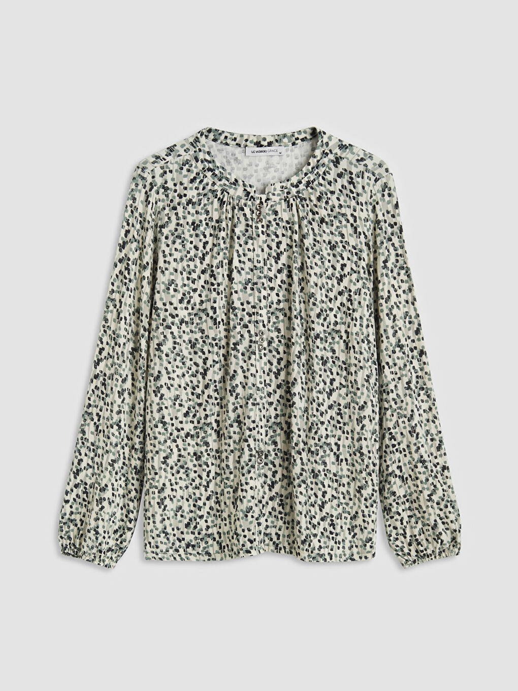 Gri Bisiklet Yaka Desenli Bluz