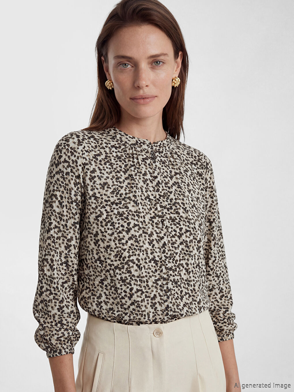 Bluză cu model, guler rotund