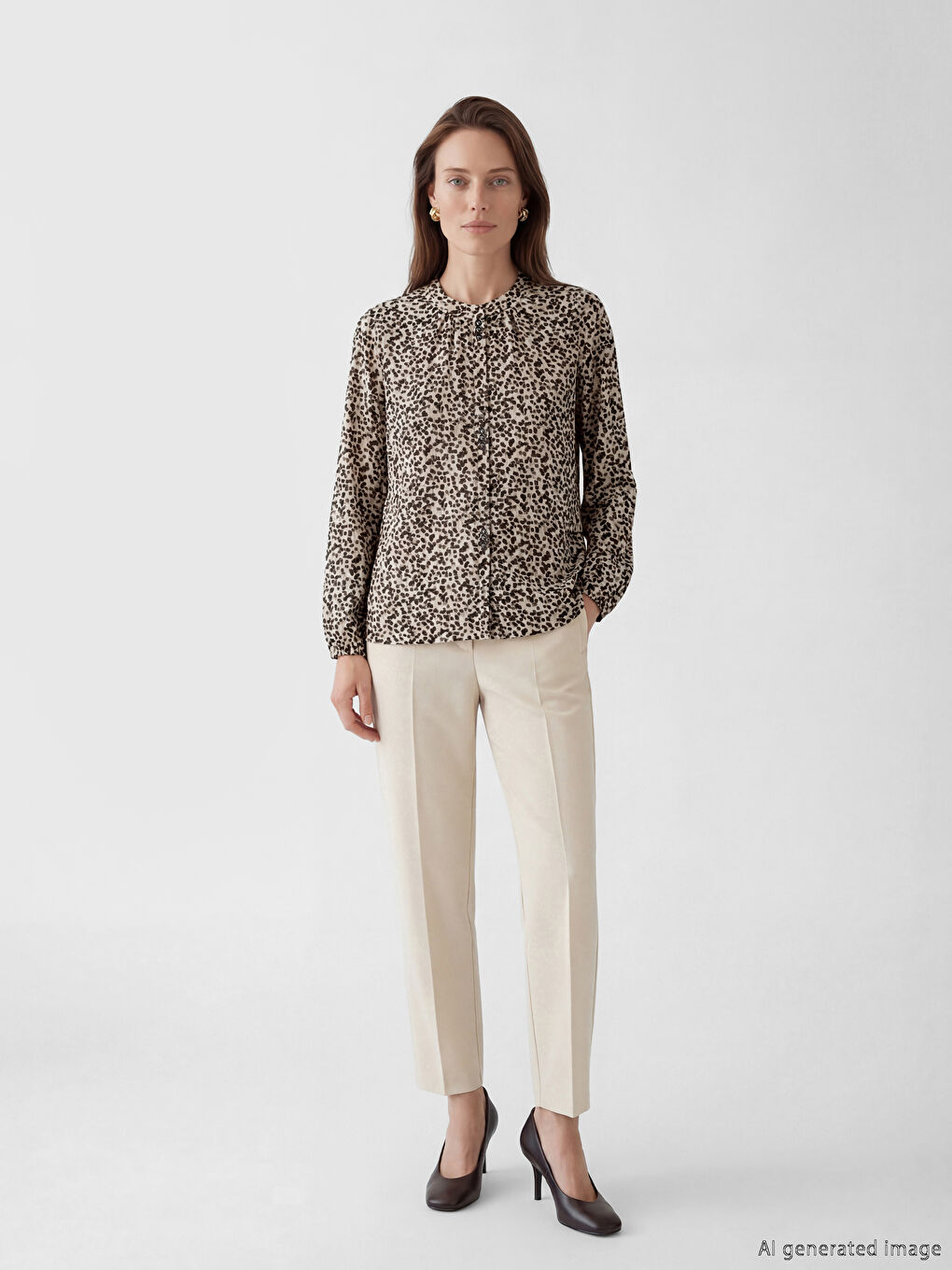 Bluză cu model, guler rotund-1