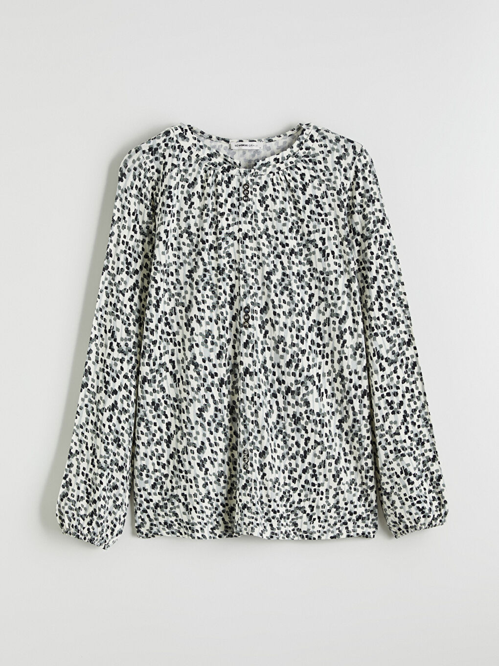 Siyah Bisiklet Yaka Desenli Bluz-4