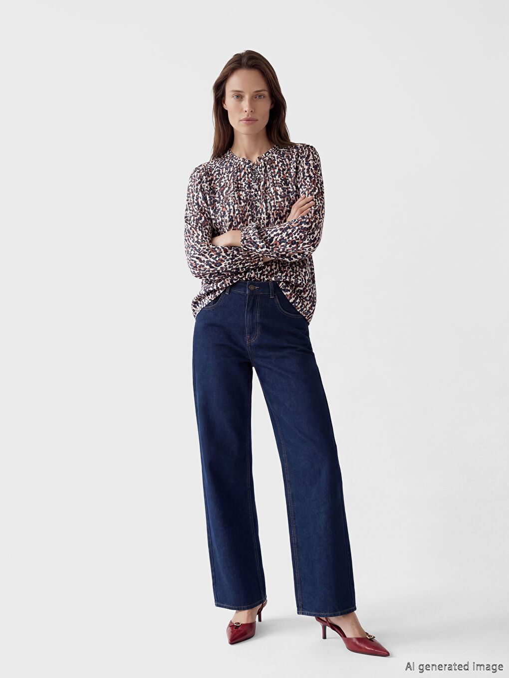 Bluza sa okruglim izrezom sa uzorkom-1