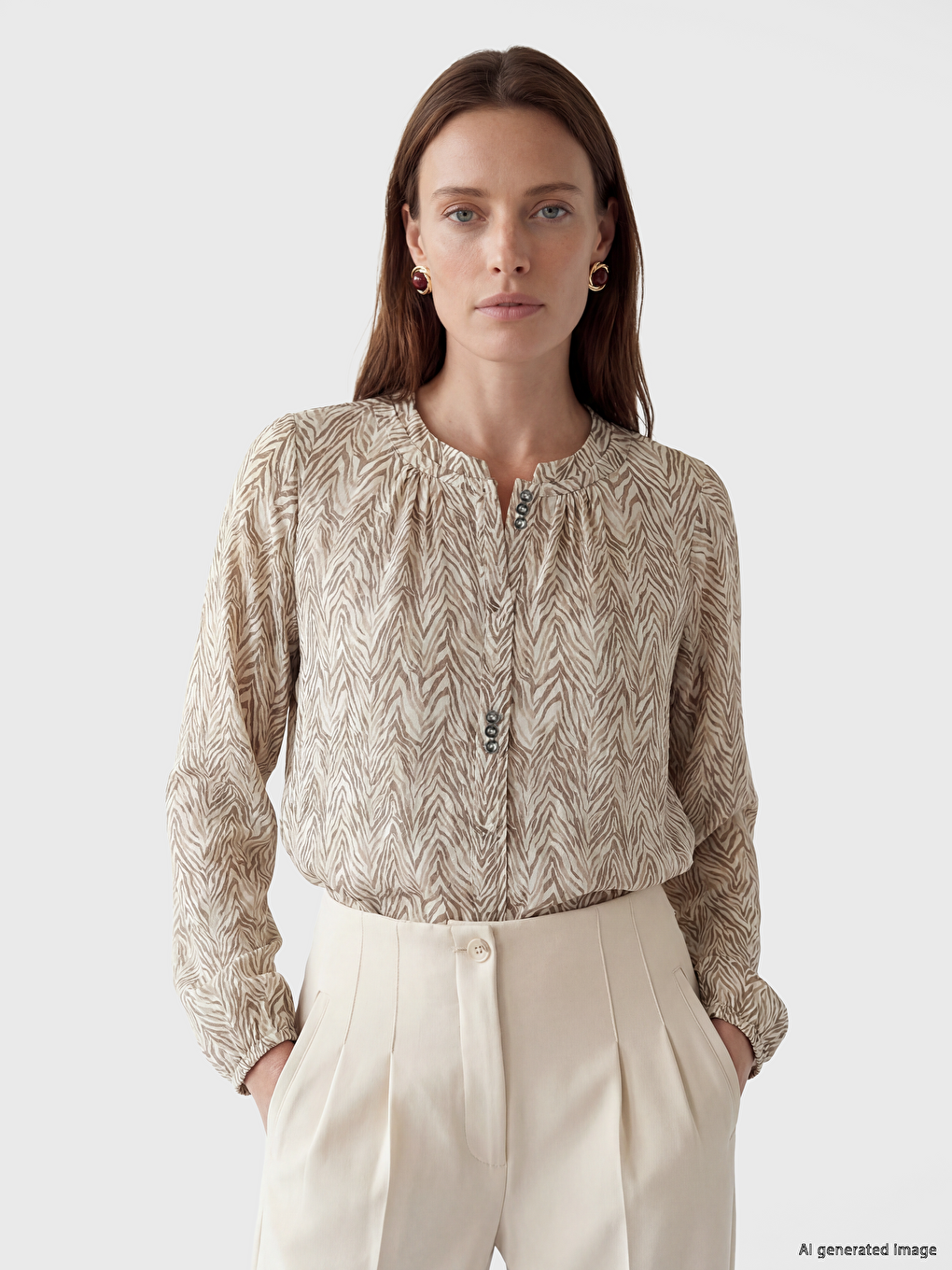 Crew Neck Patterned Blouse