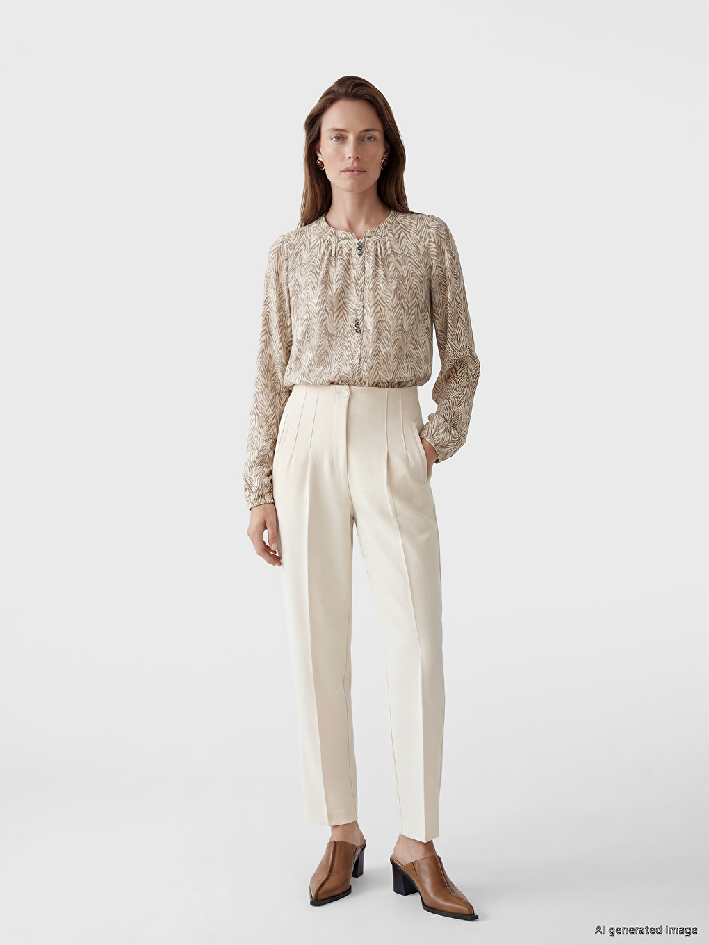 Crew Neck Patterned Blouse-1