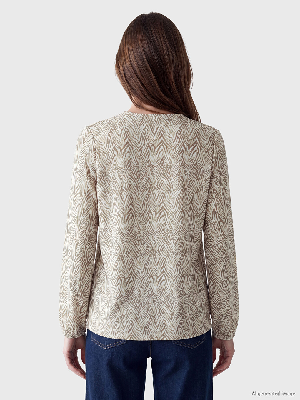 Crew Neck Patterned Blouse-5