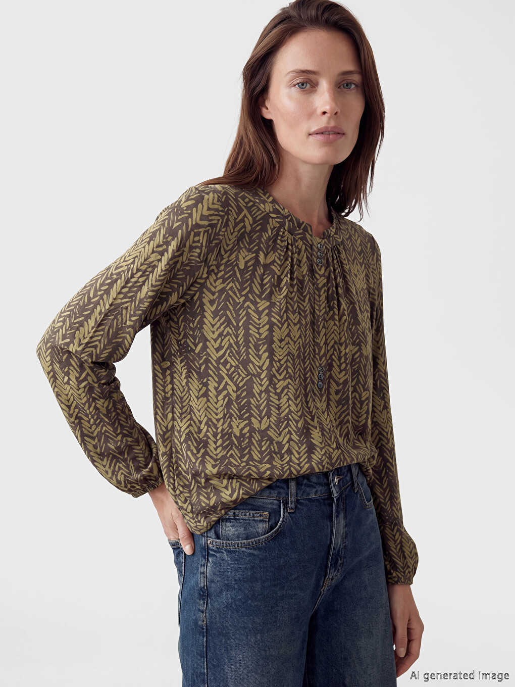 Crew Neck Patterned Blouse