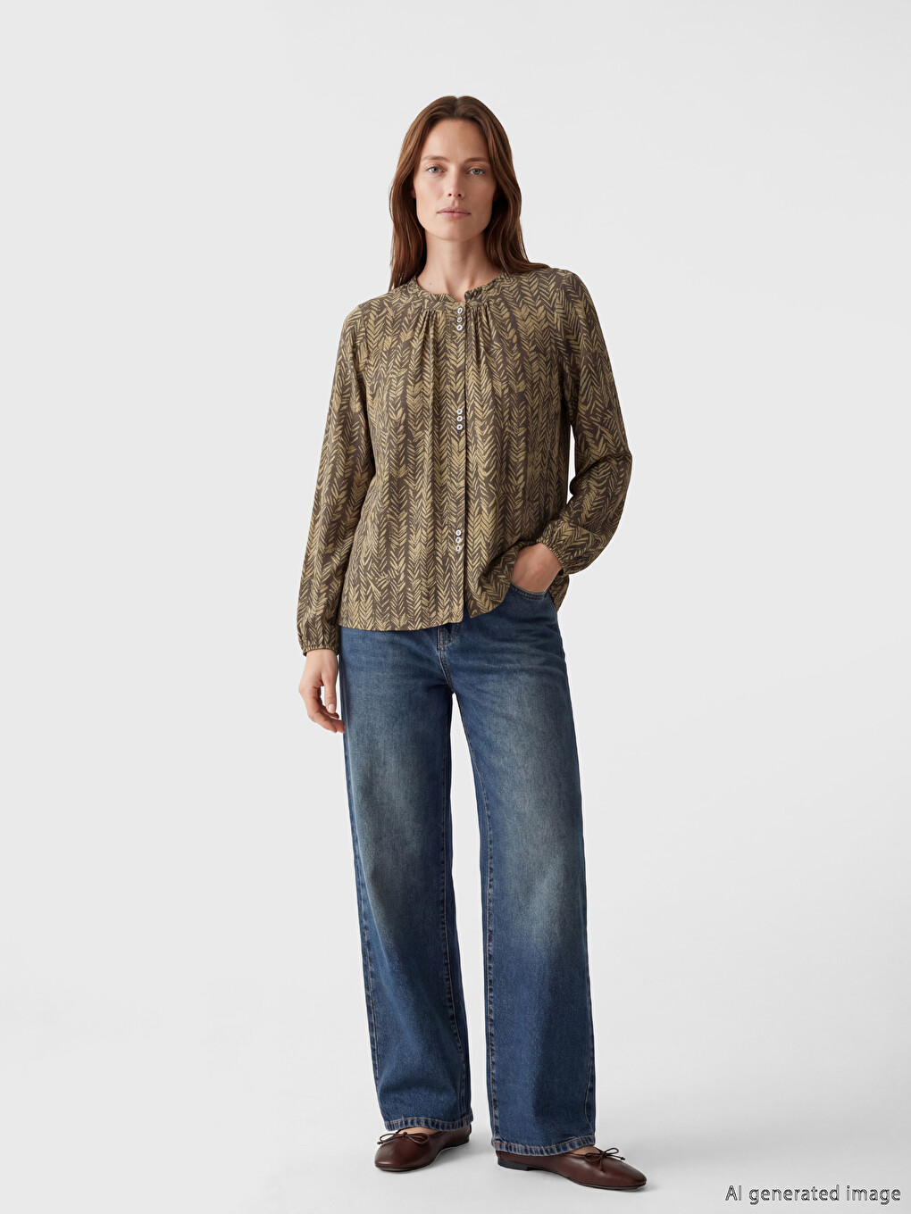 Crew Neck Patterned Blouse-1