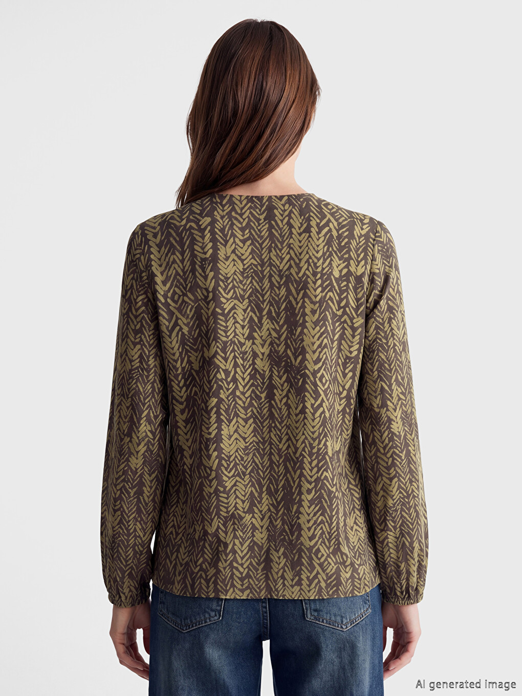 Crew Neck Patterned Blouse-3