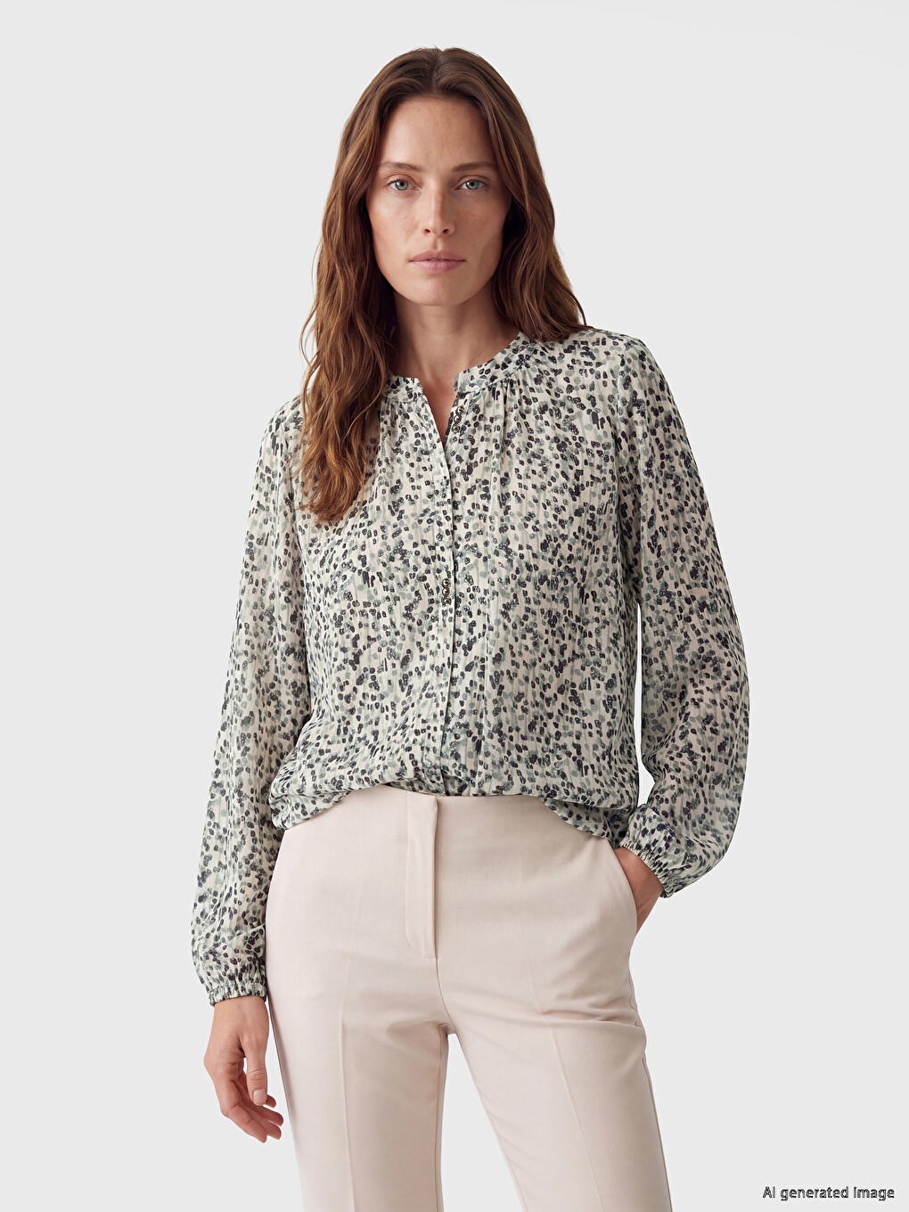 Crew Neck Patterned Blouse-1
