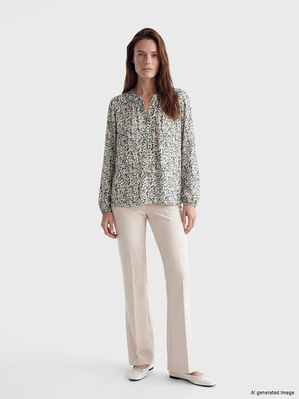 Crew Neck Patterned Blouse-2