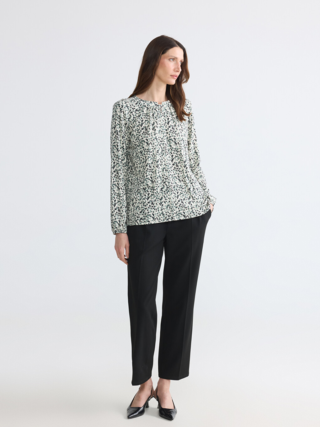 Crew Neck Patterned Blouse-3