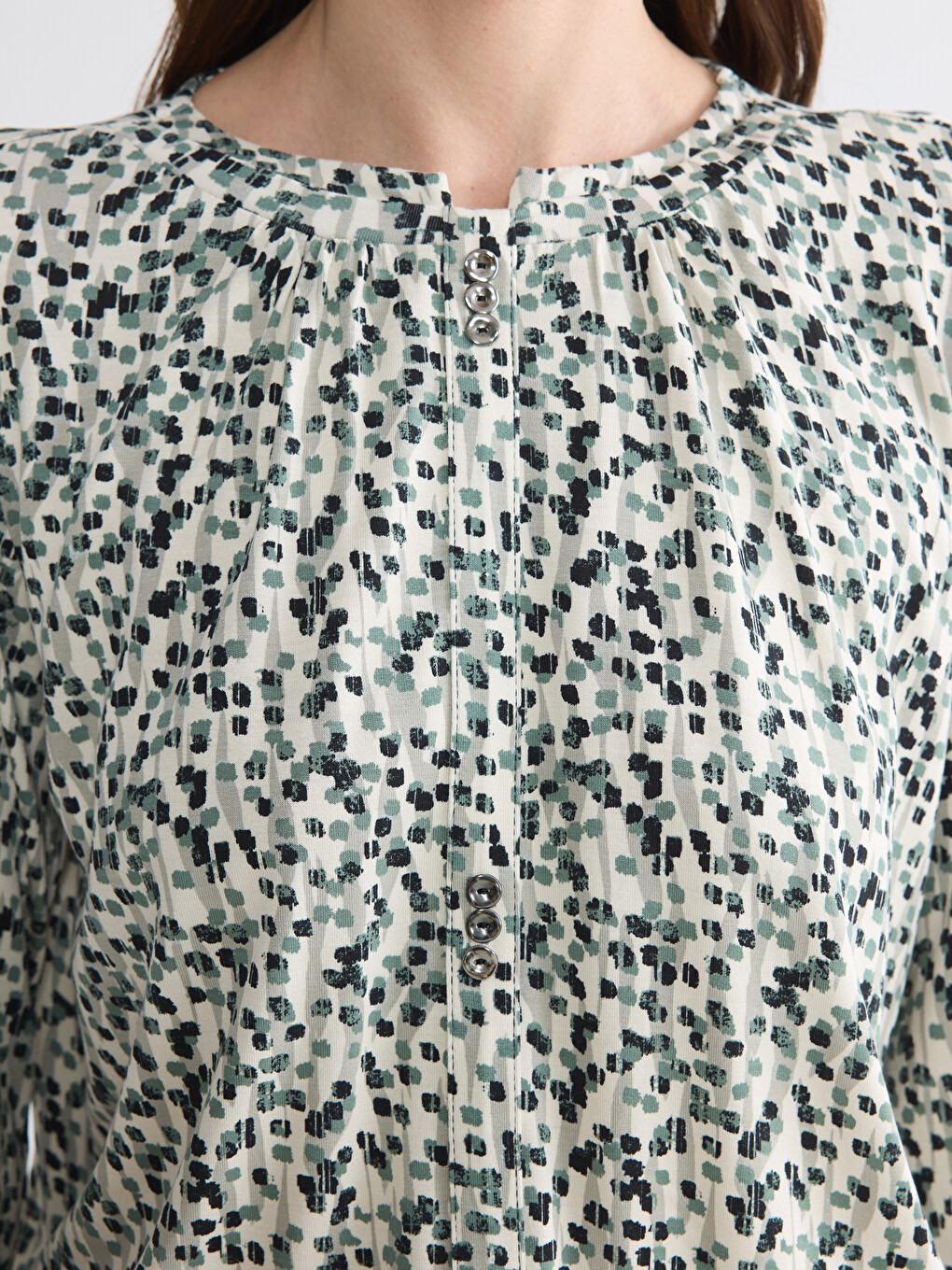 Crew Neck Patterned Blouse-4