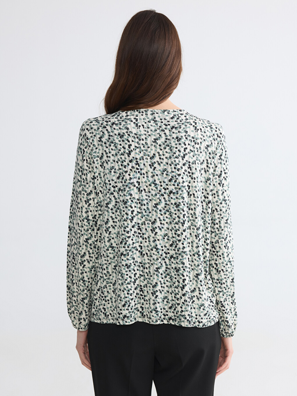 Crew Neck Patterned Blouse-5
