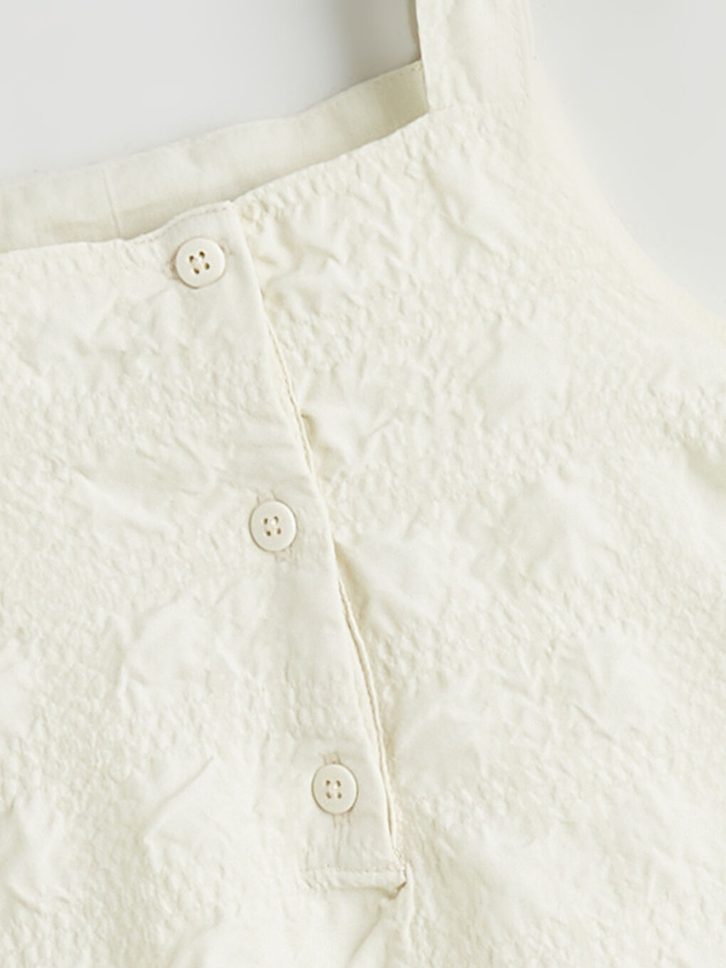 Ekru Kare Yaka Kız Çocuk Dokulu Elbise-1