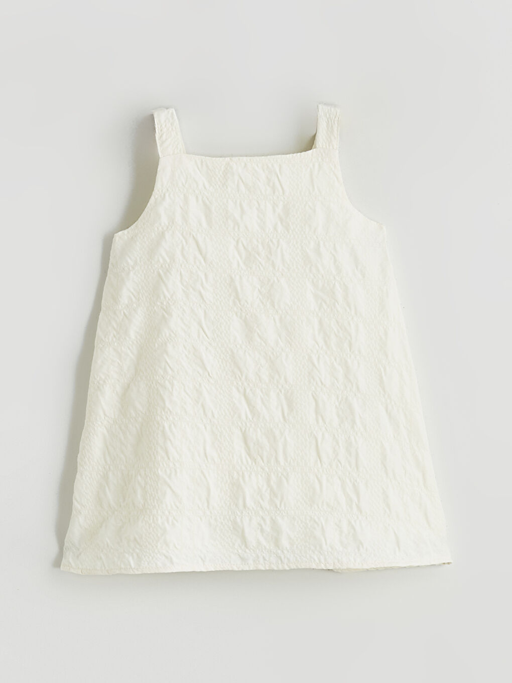 Ekru Kare Yaka Kız Çocuk Dokulu Elbise-2