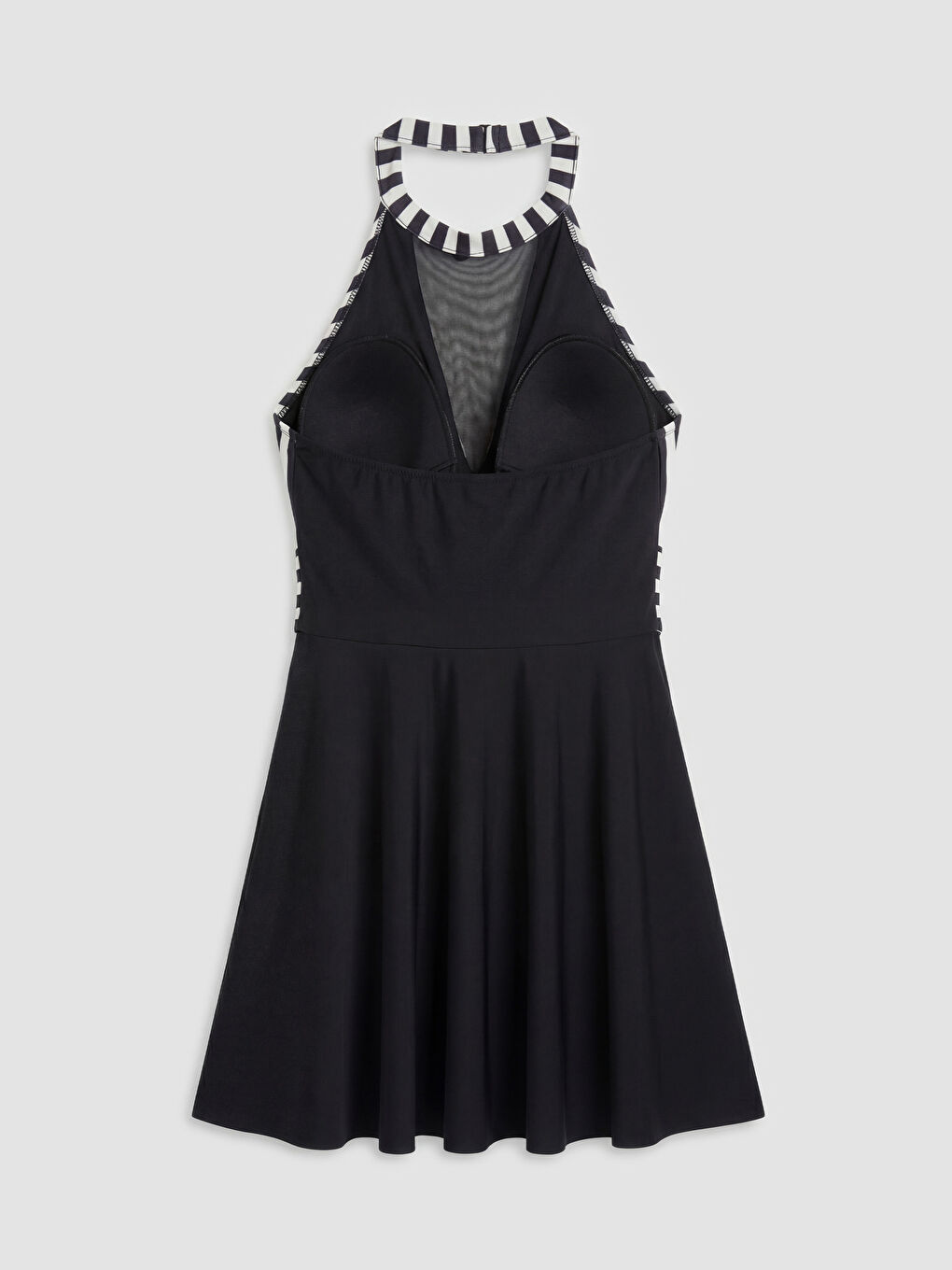 Siyah Halter Yaka Çizgili Kadın Etekli Mayo-1