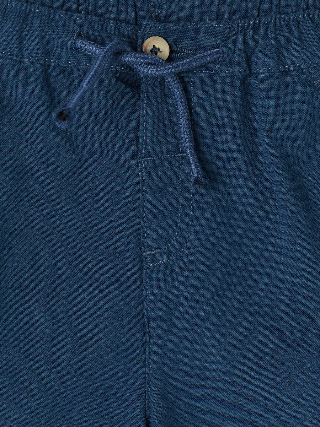 Petrol Beli Lastikli Keten Karışımlı Erkek Çocuk Şort-2