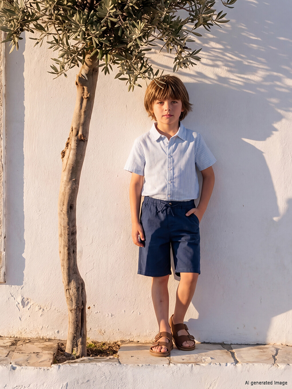 Elastic Waist Linen Blend Boys' Shorts