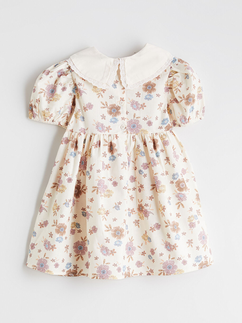 Ekru Çiçekli Kız Çocuk Elbise-2