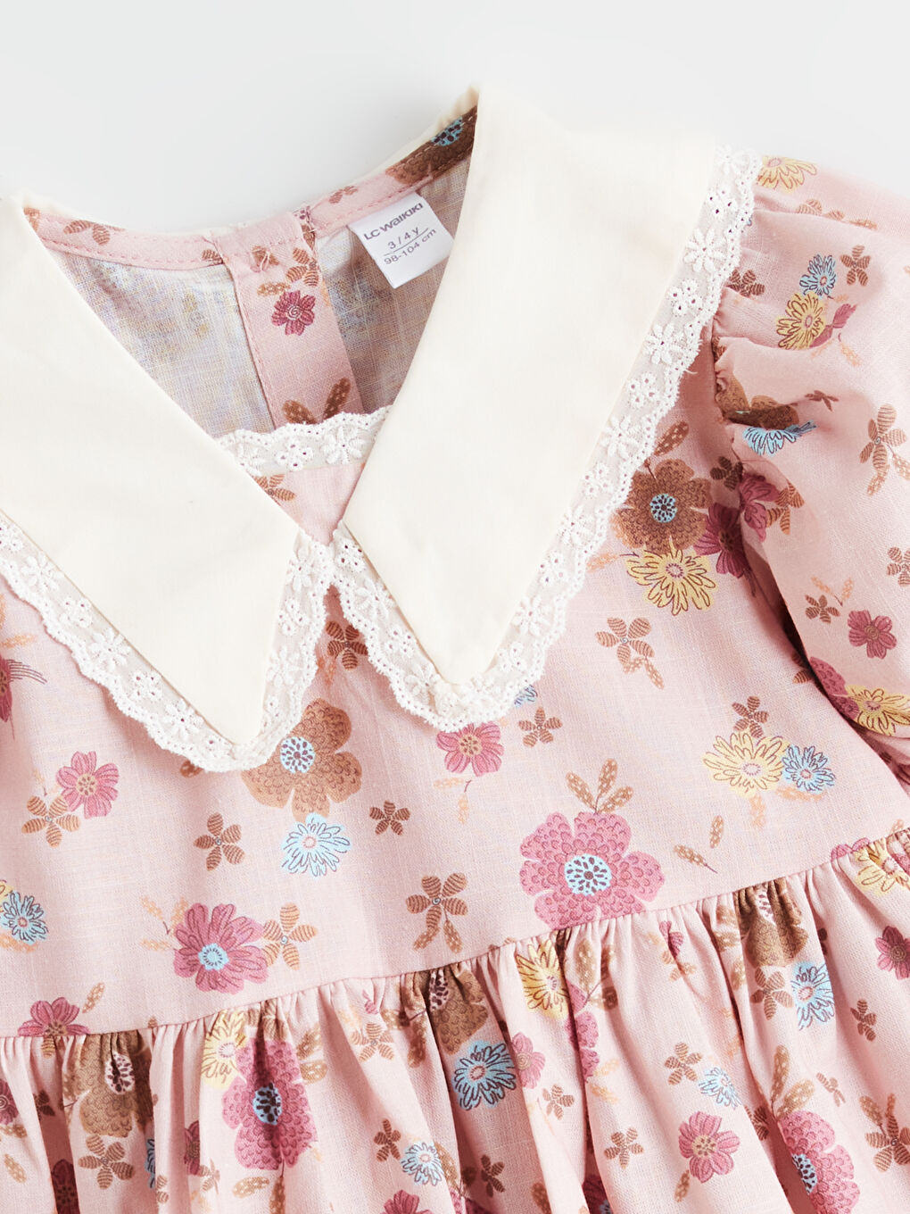 Pembe Çiçekli Kız Çocuk Elbise-1