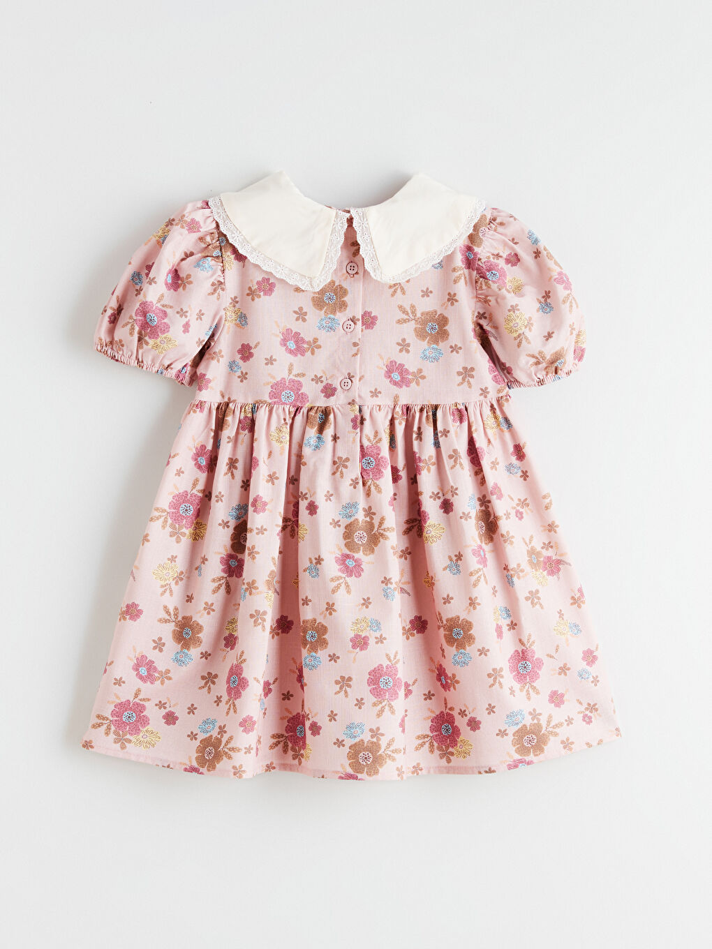 Pembe Çiçekli Kız Çocuk Elbise-2