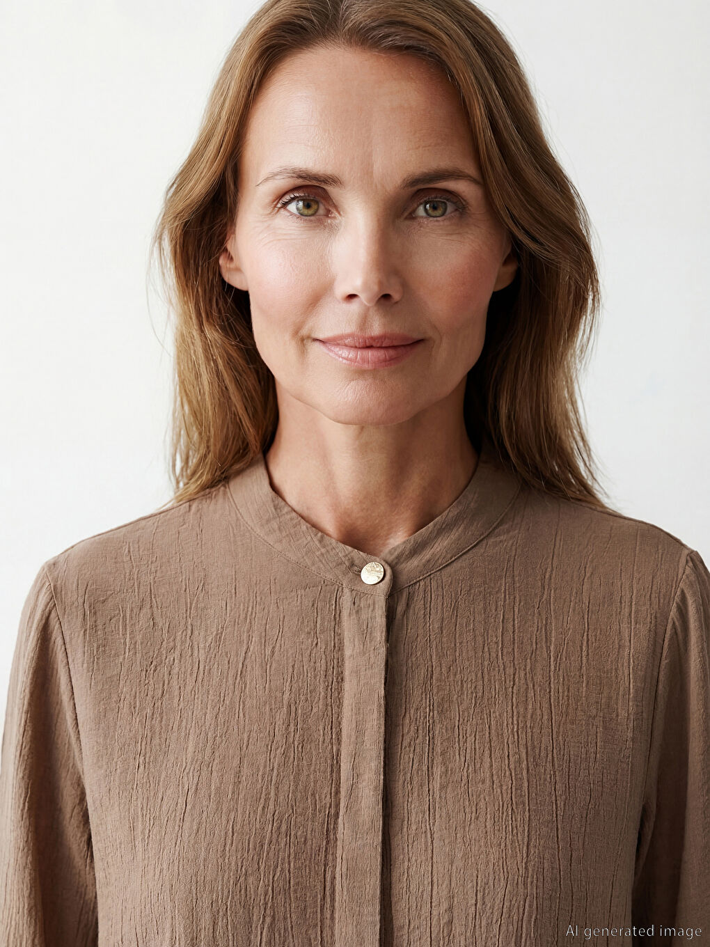 Bej Hakim Yaka Dokulu Kadın Gömlek Tunik	-2