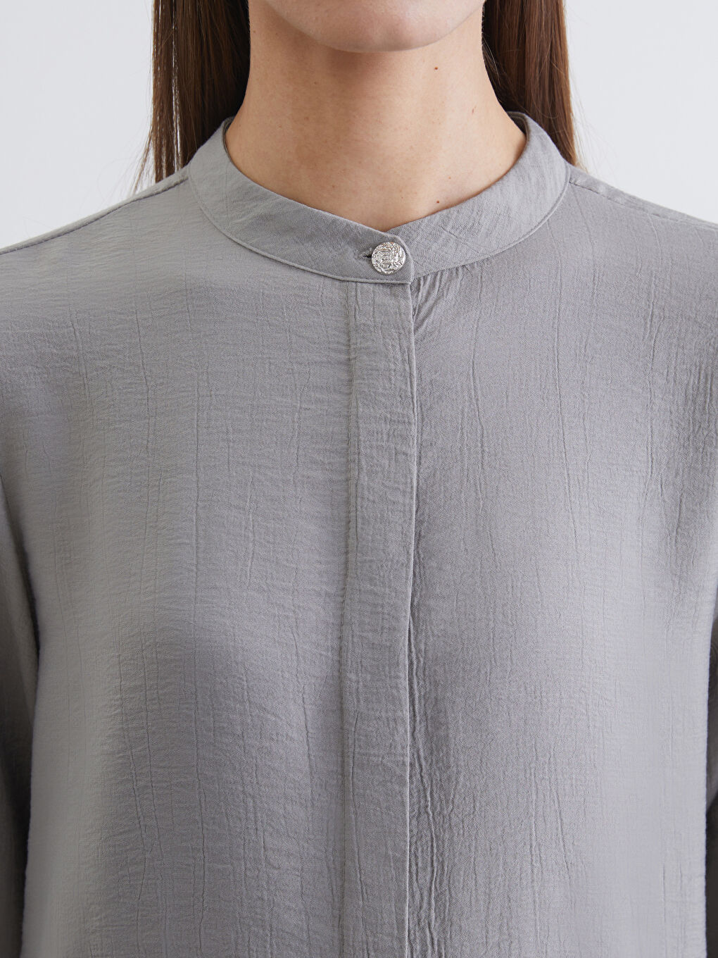 Gri Hakim Yaka Dokulu Kadın Gömlek Tunik-2