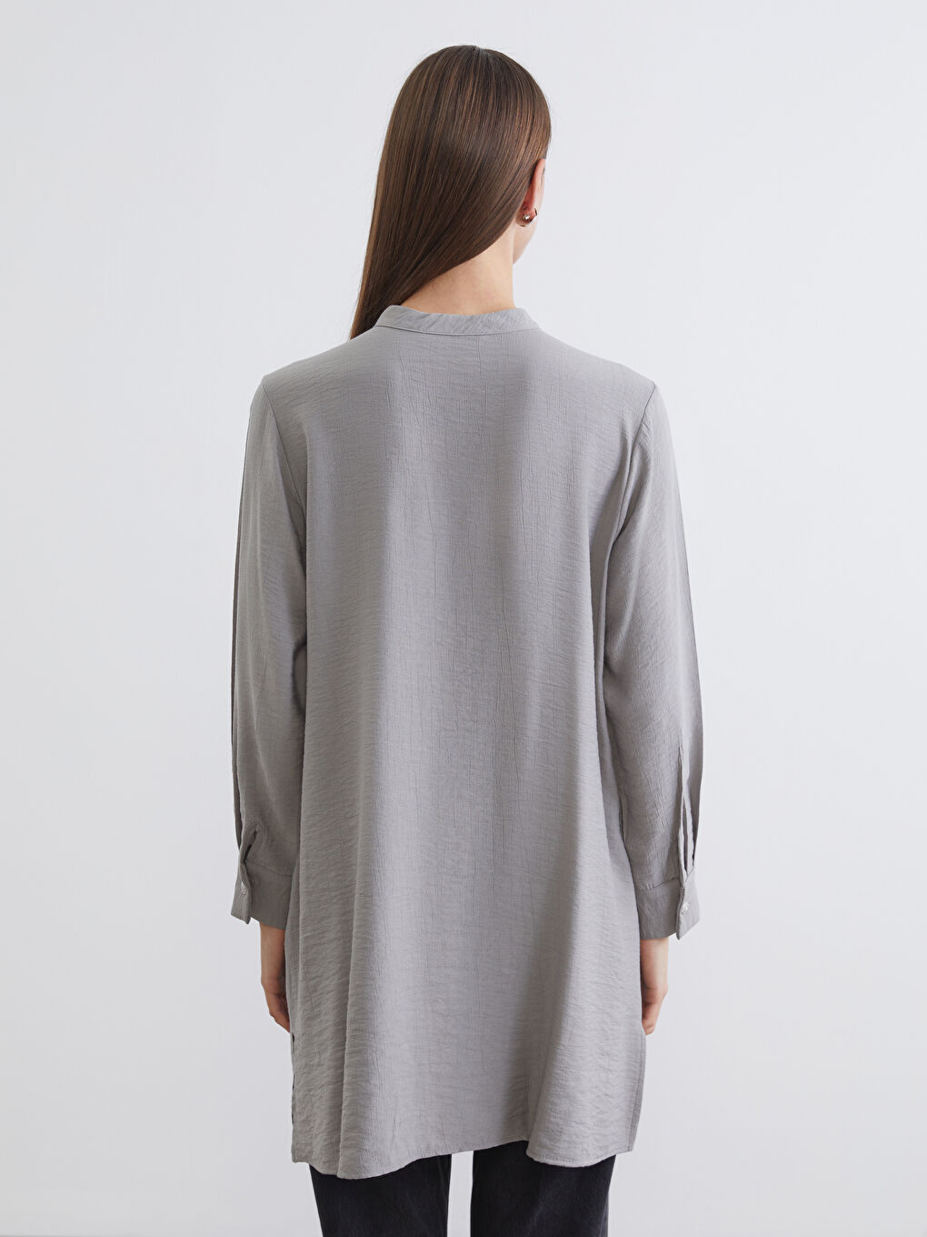 Gri Hakim Yaka Dokulu Kadın Gömlek Tunik-3