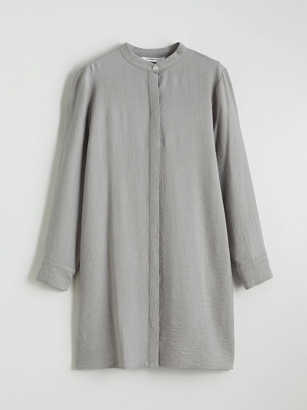 Gri Hakim Yaka Dokulu Kadın Gömlek Tunik-4