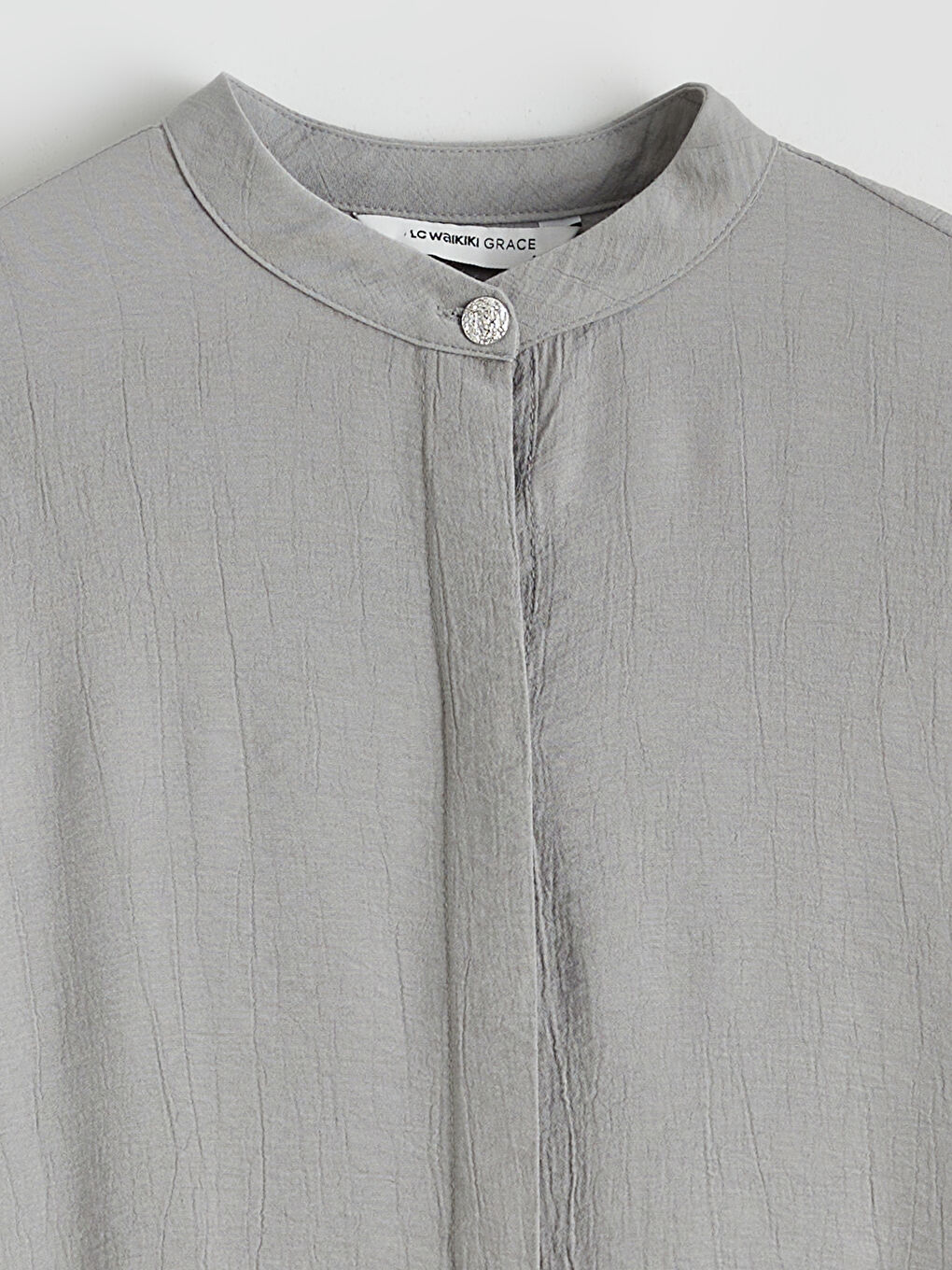 Gri Hakim Yaka Dokulu Kadın Gömlek Tunik-5