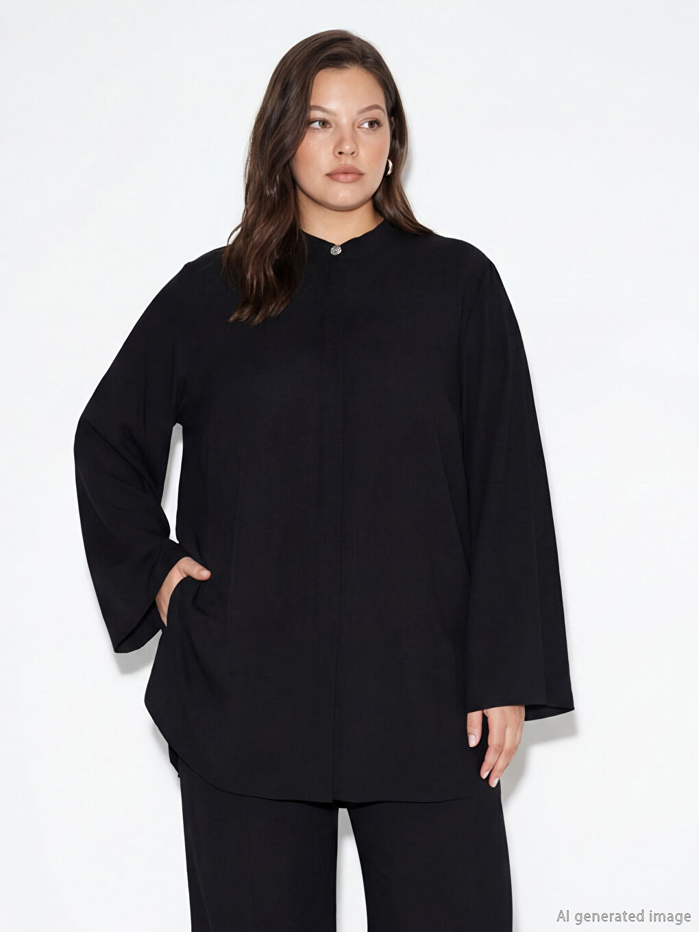 Siyah Hakim Yaka Dokulu Kadın Gömlek Tunik	-1