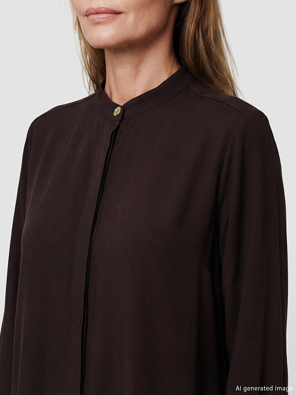 Kahverengi Hakim Yaka Dokulu Kadın Gömlek Tunik	-2