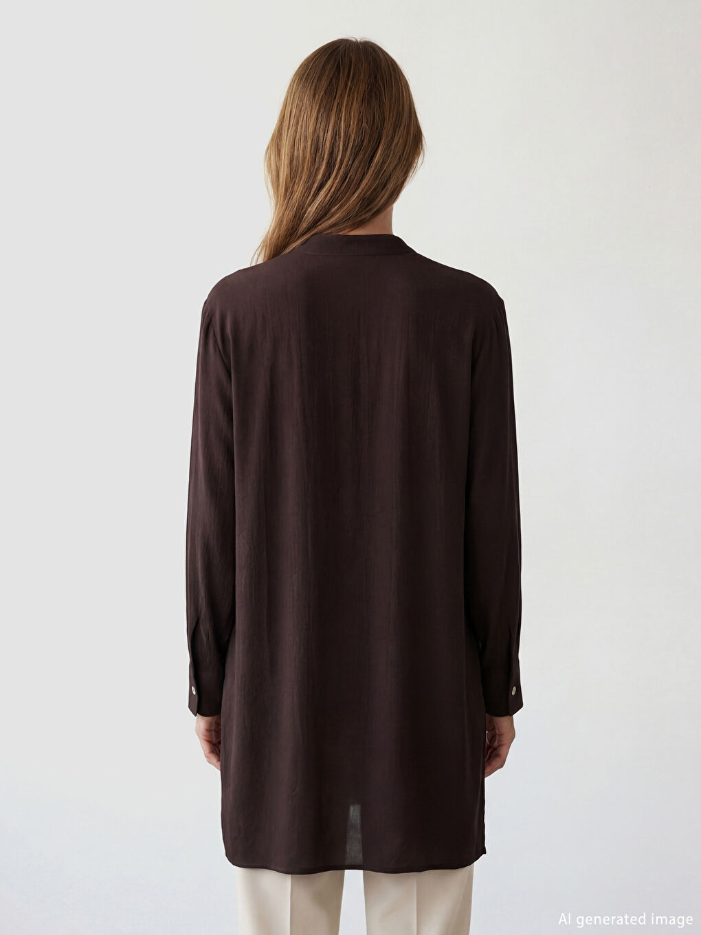 Kahverengi Hakim Yaka Dokulu Kadın Gömlek Tunik	-3