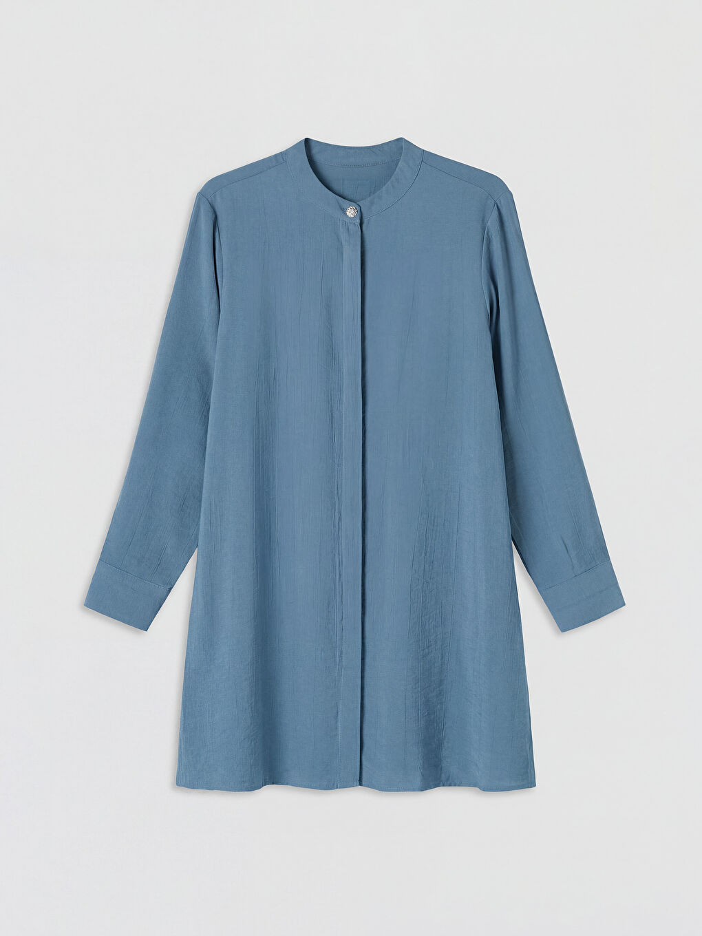 İndigo Hakim Yaka Dokulu Kadın Gömlek Tunik