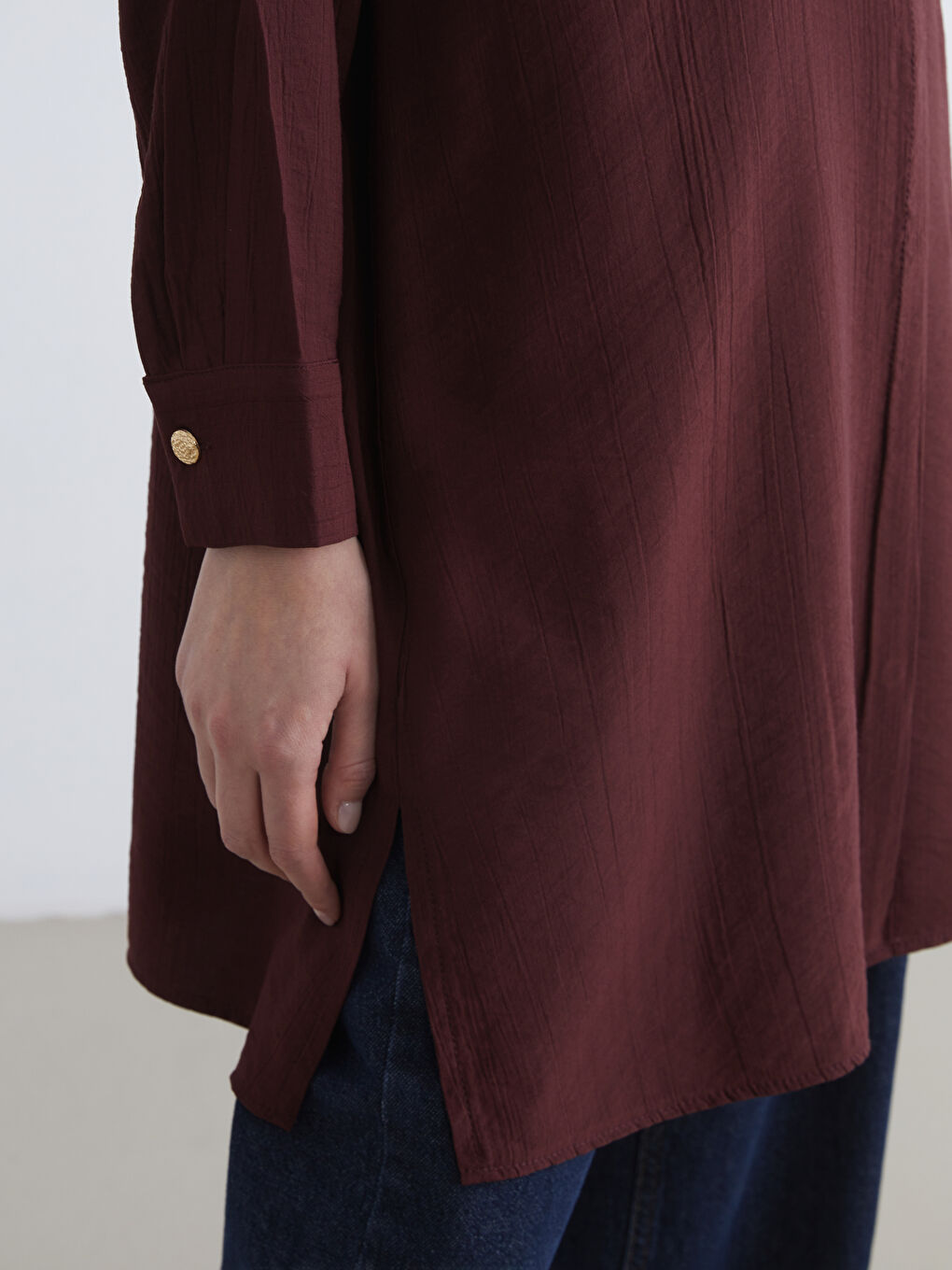 Kahverengi Hakim Yaka Dokulu Kadın Gömlek Tunik	-2